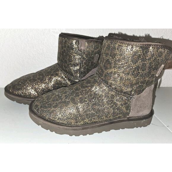UGG Mini Bailey Bow Glitter Leopard Print Boots Size 6 - Picture 3 of 9